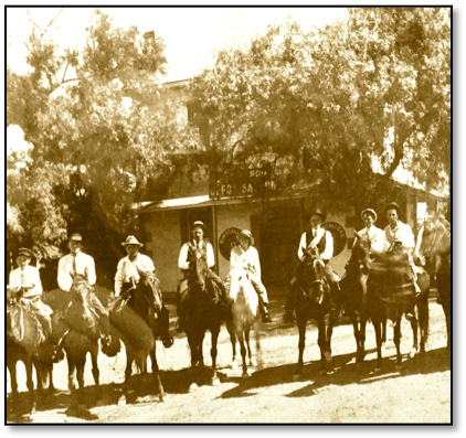 In front of Depot Saloon: Aides to the Grand Marshall St. Helena Vintage Festival September 4, 1916
